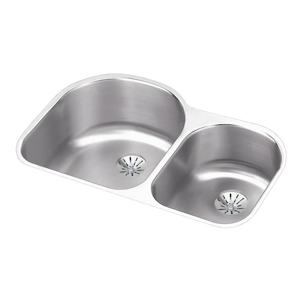 Lustertone Stainless Steel 31-1/4 X 20 X 10 Offset 60/40 Double Bowl Undermount Sink W/Perfect Drain